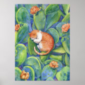 Rode Tabbykat Slapend Tussen Bloeiende Cactussen K Poster (Voorkant)
