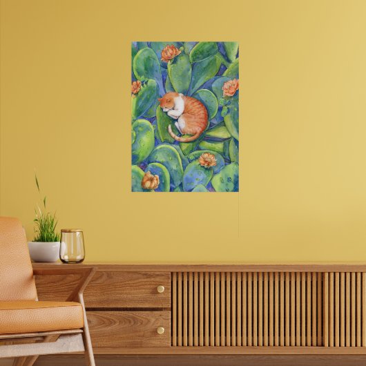 Rode Tabbykat Slapend Tussen Bloeiende Cactussen K Poster (Woonkamer 2)