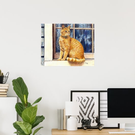 Rode tablet in Poster afdrukken in venster (Thuiskantoor)