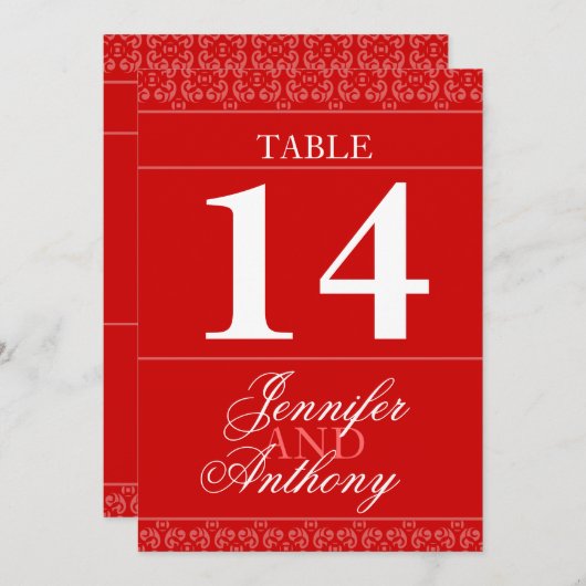Rode tafel nummers voor de bruiloft kaart (Voorkant / Achterkant)