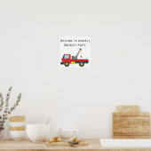 Rode takelwagen verjaardagsfeest vierkant poster (Keuken)