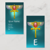 RODE TALISMAN, EGYPTISCHE GEVLEUGELDE ANKH ,CORNUC VISITEKAARTJE (Voorkant / Achterkant)