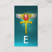 RODE TALISMAN, EGYPTISCHE GEVLEUGELDE ANKH ,CORNUC VISITEKAARTJE (Achterkant)