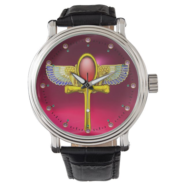 RODE TALISMAN/EGYPTISCHE GEVLEUGELDE ANKH OVERVLOE HORLOGE (Voorkant)