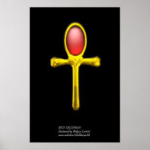 RODE TALISMAN Gouden Ankh Egyptisch Eeuwig Leven Poster