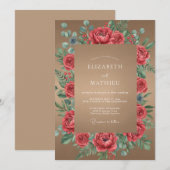 Rode Tan Bloem Wedding Kaart (Voorkant / Achterkant)