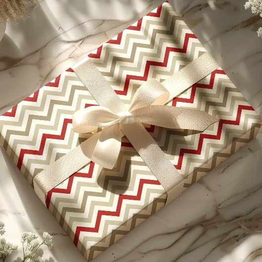Rode Tan Chevron Kerstmis Cadeaupapier