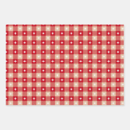 Rode Tan Land Plaid Bomen Kerstvakantie Inpakpapier Vel
