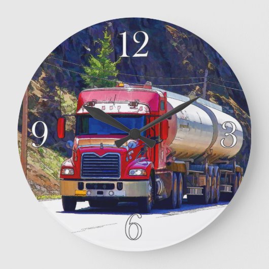 Rode tanker Truck Wall Clock Grote Klok (Voorkant)