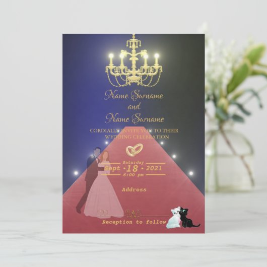 Rode tapijt-gouden kroonluchter kaart (Staand voorkant)