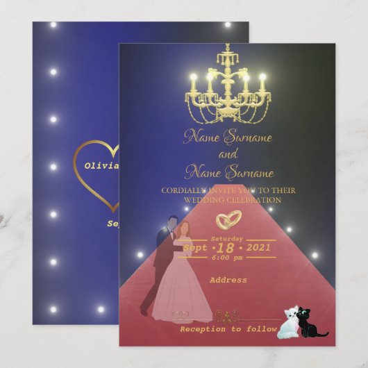 Rode tapijt-gouden kroonluchter kaart (Voorkant / Achterkant)