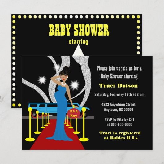 Rode tapijt Hollywood Baby shower Kaart (Voorkant / Achterkant)