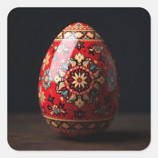 Rode Tapijt Paasei Vierkante Sticker (Voorkant)