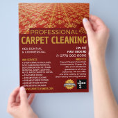 Rode tapijt, tapijtreiniger, reinigingsservice flyer (Hand)
