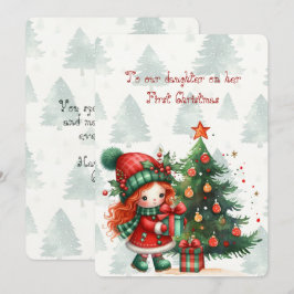 Rode Tartan Dochter Eerste Kerstmis Notitiekaartje