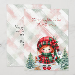 Rode Tartan Dochter Eerste Kerstmis Notitiekaartje