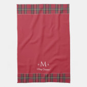 Rode Tartan gepersonaliseerd kerstmonogram Theedoek (Verticaal)