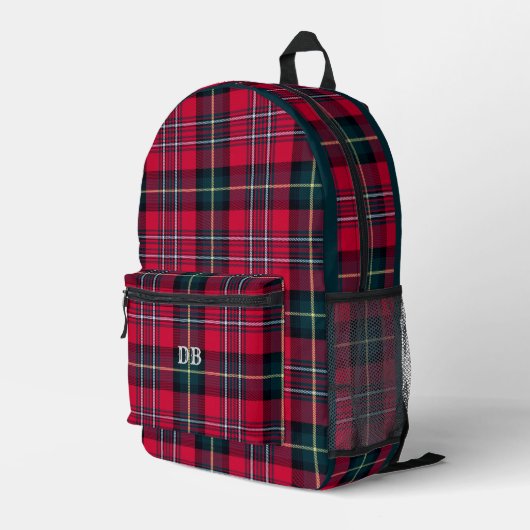 Rode Tartan geprinte rugzak (Achterkant Hoek Rechts)