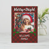 Rode tartan geruite aangepaste foto Kerstgroet Feestdagenkaart (Staand voorkant)