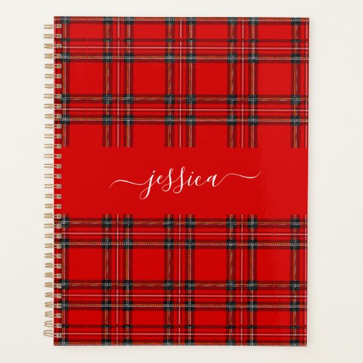 Rode tartan geruite schrift naam band planner (Voorkant)