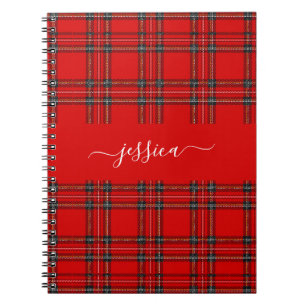 Rode tartan geruite schriftnaam band notitieboek