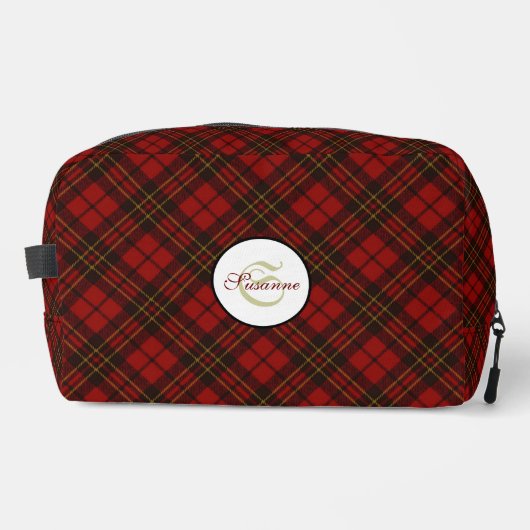 Rode tartan geruite winter elegant Monogram Toilettasje (Voorkant)