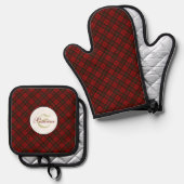 Rode tartan geruite winter elegant patroon Monogra Ovenwant & Pannenlap Set (Voorkant / Achterkant)