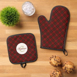 Rode tartan geruite winter elegant patroon Monogra Ovenwant & Pannenlap Set