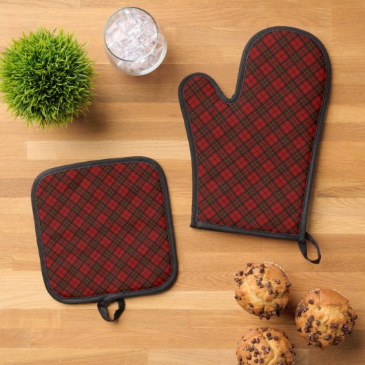 Rode tartan geruite winter elegant patroon ovenwant & pannenlap set (Top down)