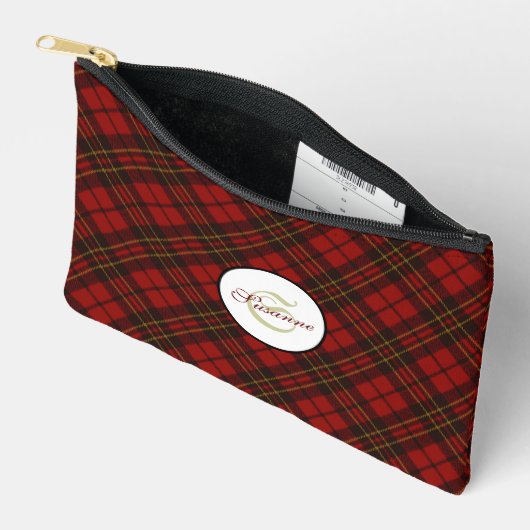 Rode tartan geruite winter elegante Monogram Rits Etui (Open)
