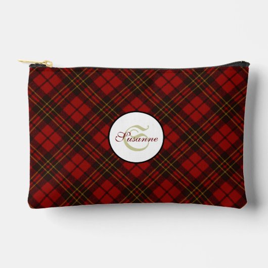 Rode tartan geruite winter elegante Monogram Rits Etui (Voorkant)