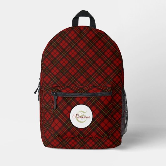 Rode tartan geruite winterpatroon Monogram Bedrukte Rugzak (Voorkant)