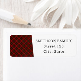 Rode tartan gevleid kerstwinterpatroon etiket