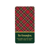Rode Tartan Gouden Script Vakantie Retouradres Etiket (Voorkant)