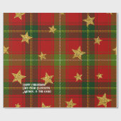 Rode Tartan Gouden Ster Gepersonaliseerde Kerstmis Cadeaupapier (Vlak)