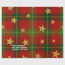 Rode Tartan Gouden Ster Gepersonaliseerde Kerstmis Cadeaupapier