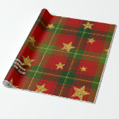 Rode Tartan Gouden Ster Gepersonaliseerde Kerstmis Cadeaupapier (Uitgerold)