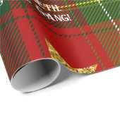 Rode Tartan Gouden Ster Gepersonaliseerde Kerstmis Cadeaupapier (Rol Hoek)