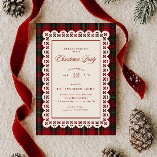 Rode Tartan Kantsteek Frame Kerstfeest Uitnodiging