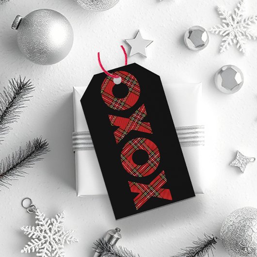 Rode Tartan Kerst Gelukkig Kerstfeest Cadeaulabel
