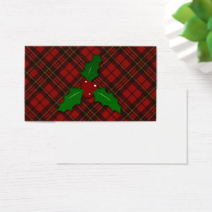 Rode tartan Kerst Holly tak Visitekaartje