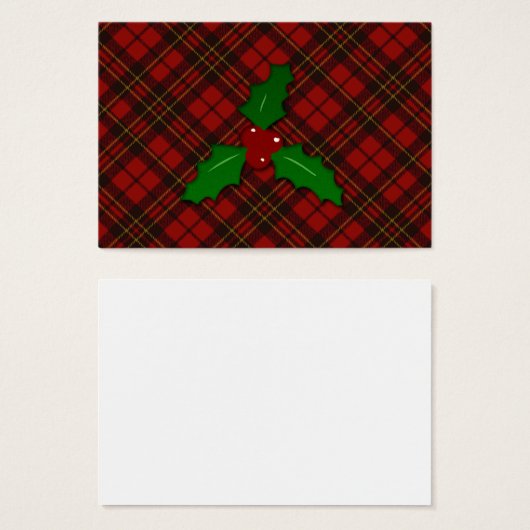 Rode tartan Kerstmis geruite feestdagen Holly takj Visitekaartje (Voorkant /achterkant)