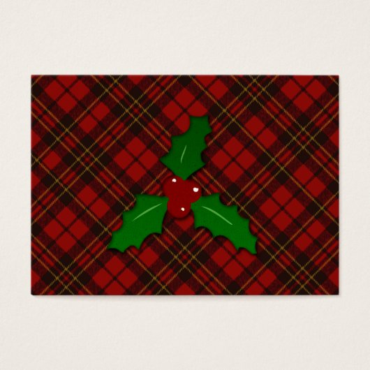 Rode tartan Kerstmis geruite feestdagen Holly takj Visitekaartje (Voorkant)