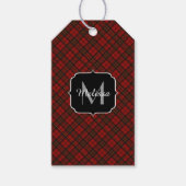 Rode tartan Kerstmis geruite winterpatroon Monogra Cadeaulabel (Voorkant)