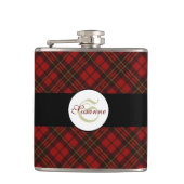 Rode tartan Kerstmis geruite winterpatroon Monogra Heupfles (Voorkant)