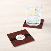 Rode tartan Kerstmis geruite winterpatroon Monogra Kartonnen Onderzetters (Insitu)