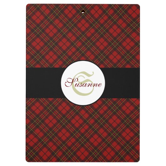 Rode tartan Kerstmis geruite winterpatroon Monogra Klembord (Achterkant)