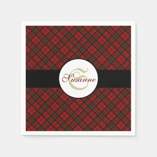 Rode tartan Kerstmis geruite winterpatroon Monogra Servetten (Voorkant)