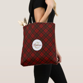 Rode tartan Kerstmis geruite winterpatroon Monogra Tote Bag