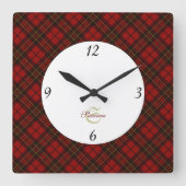 Rode tartan Kerstmis geruite winterpatroon Monogra Vierkante Klok (Voorkant)